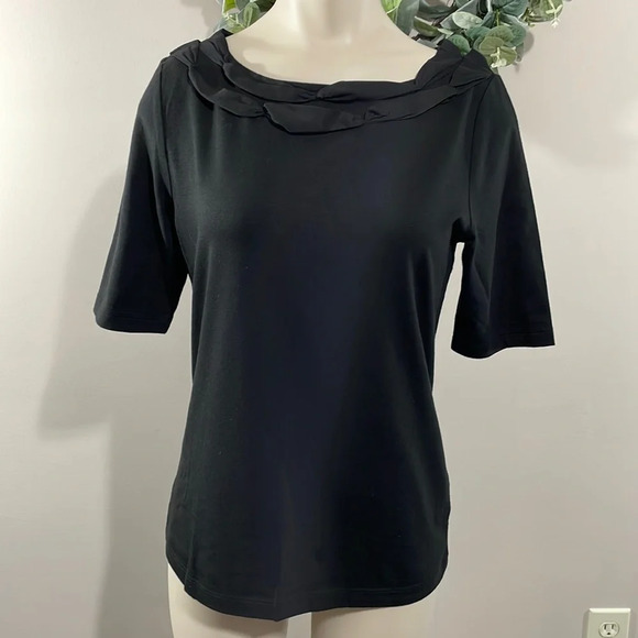 NWT Talbots Black Short Sleeve Top with Ribbon Neck Detail S - Picture 1 of 15